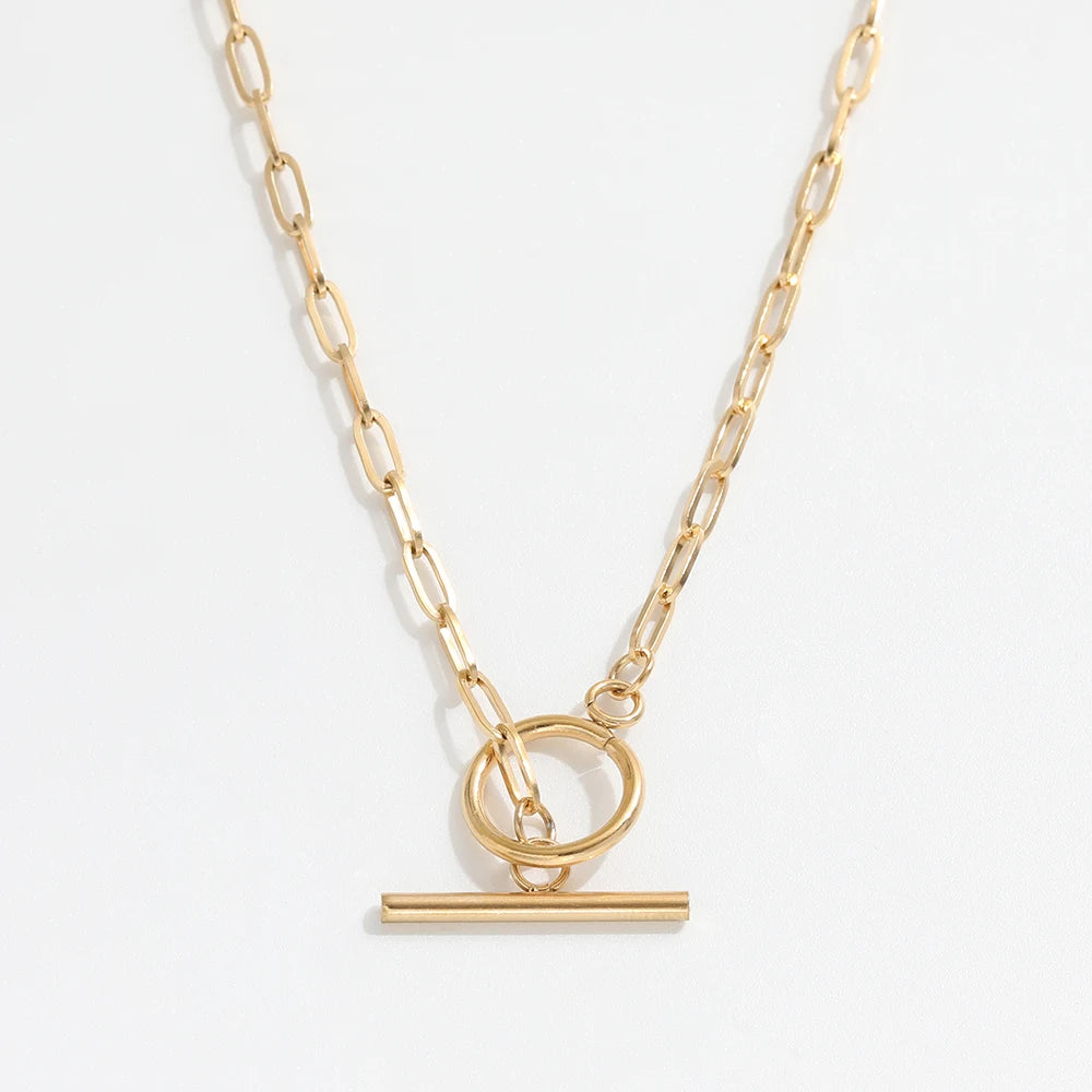 Joolim Jewelry 18K Gold Plated Simple Verstile Thin Paper Chain Stainless Steel Chain Toggle Necklace Fashion Jewelry MegaBDM