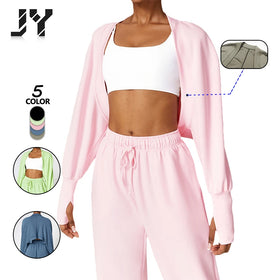 Yoke High Waist in Winter Knitted Cardigan Waist Coat Running Shawl Long Sleeve Custom Logo Cotton Women' s Sweatshirts Set