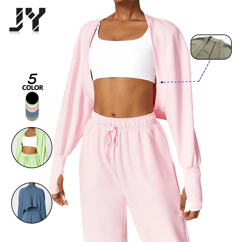 Yoke High Waist in Winter Knitted Cardigan Waist Coat Running Shawl Long Sleeve Custom Logo Cotton Women' s Sweatshirts Set