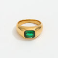 Joolim Jewelry Wholesale 18K Gold Plated Chunky Green Zirconia Stainless Steel Ring for Women Statement Ring