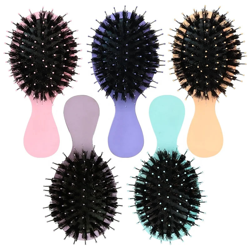 Hot Selling Anti Static Smooth Colorful Mini Portable Boar Bristle Hair Brush Cushion Nylon Bristle Hair Brush