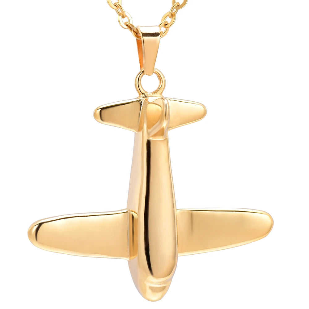 Stainless Steel Airplane Urn Pendant Memorial Plane Cremation Army Necklace Keepsake Ash Holder Airplane Urn Cremation for Ashes