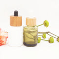 1oz Sloping Shoulder Olive Green White Porcelain 30ml Glass Dropper Bottle with Dark Wooden Texture Lid