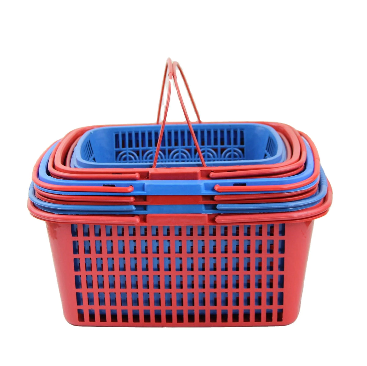 Portable Multi-Size Red/Blue Plastic Fruit Picking Vegetable Washing Basket Hand-Held Supermarket Shopping Storage Square Design