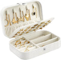 White Organizadores De Joyas Small Portable PU Leather Jewelry Case Organizer for Earrings and Necklace Travel Storage