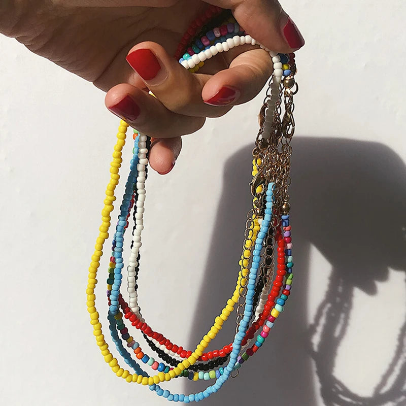 Bohemian Colorful  Beads Necklace  Choker Handmade Seed Beads Necklace Jewelry