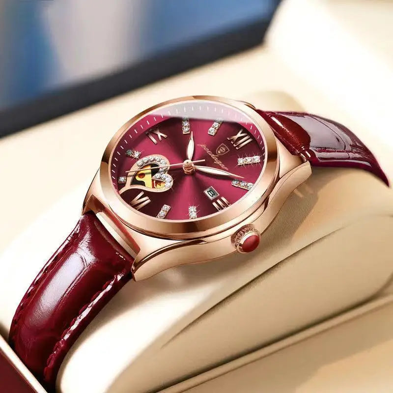 POEDAGAR 320 New Casual Chronograph Women's Watches Leather Band Business Quartz Wristwatch with Luminous Pointers
