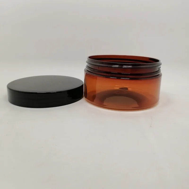 High Quality 30ml 50ml 100ml 150ml 200ml 250ml Amber Plastic Cosmetic Container Pet Cream Jar and Lids with Black Lid