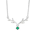 Fashion Fine Pendant Necklaces 925 Sterling Silver Christmas Reindeer Antlers Necklace Green Zircon Gold Plated Necklace Women
