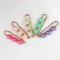 5.5cm Golden Brooch Pins with Three Acrylic Ball Beads As Waist Collection Tool Jewelry Kilt Safety Pins Hijab Clips