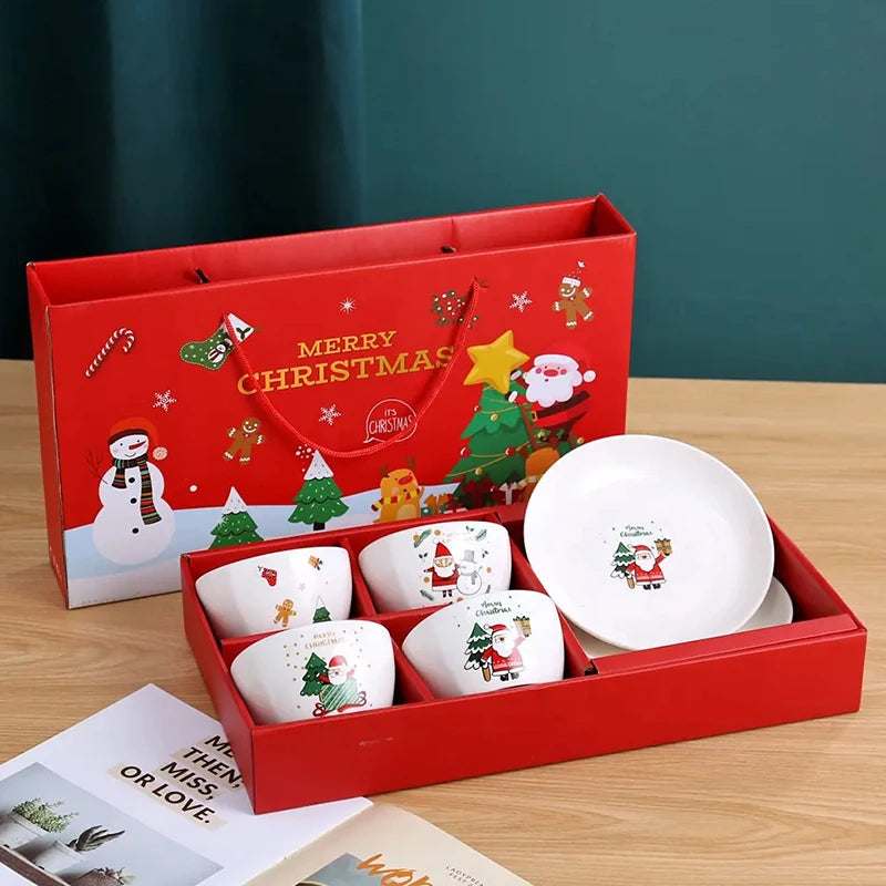 Christmas Ceramic Tableware Hand Made Vintage Cute Cartoon Christmas Gnome Pattern Christmas Gift Box