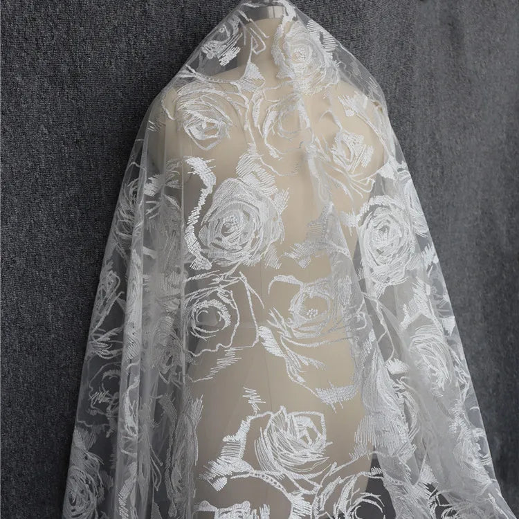 Mesh Lace Fabric Three-dimensional Rose Embroidery Garment Lace Fabric