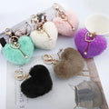 Promotional Cute Pearl Heart Plush Keychain Faux Fur PomPom Pearl Key Chains for Purse Bag Car Charms Heart Keycharm Accessories
