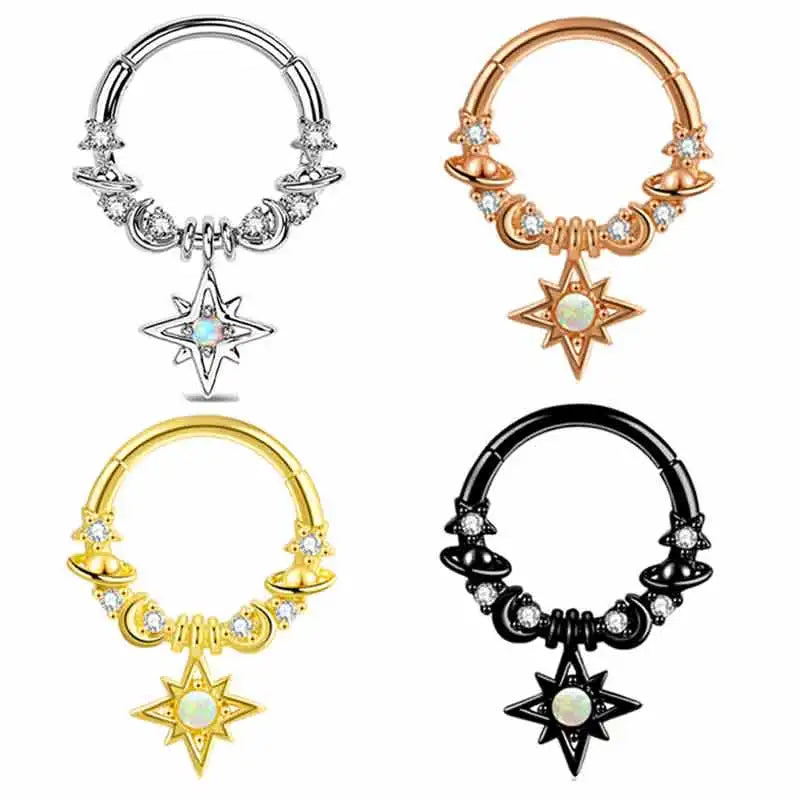 Wholesales Opal Septum Piercing Body Jewelry 4 Colors Septum Segment Rings Cartilage Small Hoop Earrings for Women Men