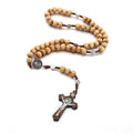 Handcrafted Christian Rosary Necklace Zinc Alloy Cross Beads Imitation Pearl Silver Plated Wood Religious for Anniversary