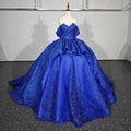 Jancember 9995 Luxury Off Shoulder Blue Flower Shiny Evening Ball Gown Quinceanera Dresses