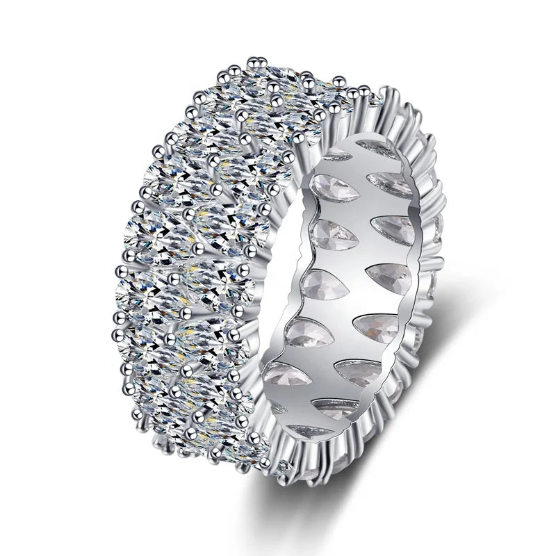 Personality Fashion Drop-Shaped Cubic Zircon Diamond Finger Rings Minimalist Jewelry Women's Sliver Plated Hip Hop Band Rings
