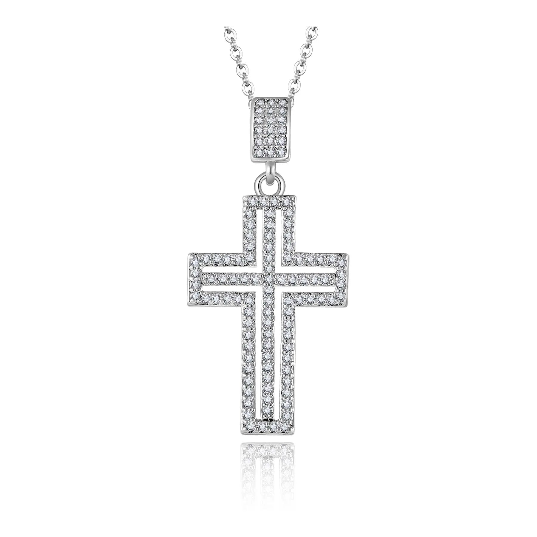 Qingxin Customization OEM Wholesale 925 Sterling Silver Zircon Cross Pendant Necklace Rhodium Plated Wedding Charms