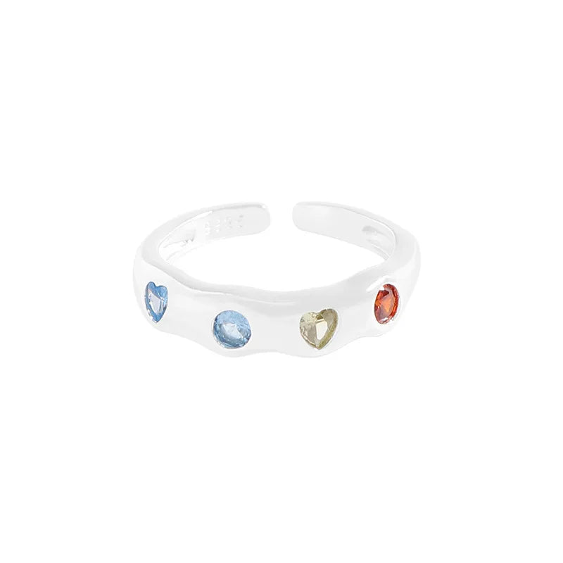 925 Silver Opening Adjustment Ring with Colored Zirconium Unisex Trendy Jewelry for Wedding Engagement Party or Gift