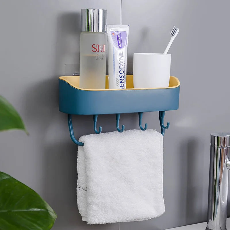 Bathroom Accessories Wall Mounted Suction Plastic Storage Rack Shelf Traceless Tape Plastic Wall Shelf