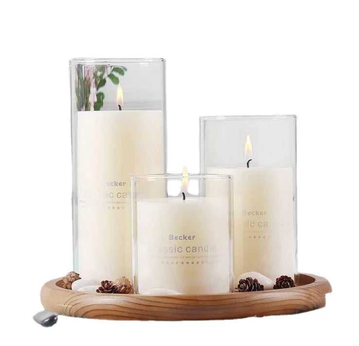 Heat Resistance Empty clear High Borosilicate Glass Container for Soy Wax Candle Making With Bamboo Lid Empty Candle Vessel