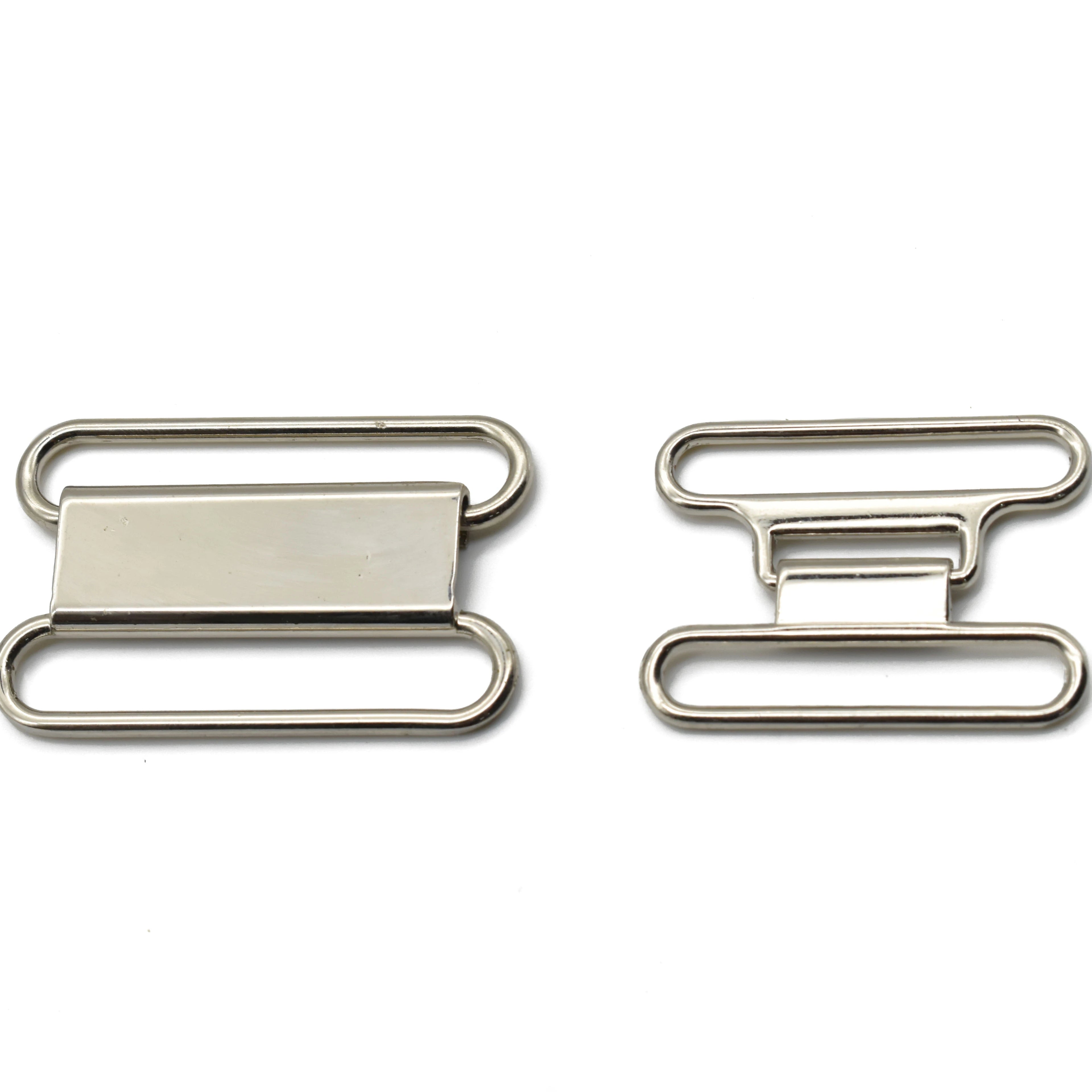 Interlocking Elastic Band Swimwear Bikini Two Pieces Joint Silver Metal Connectors Closure Clasp Custom Belt Buckle for Strap