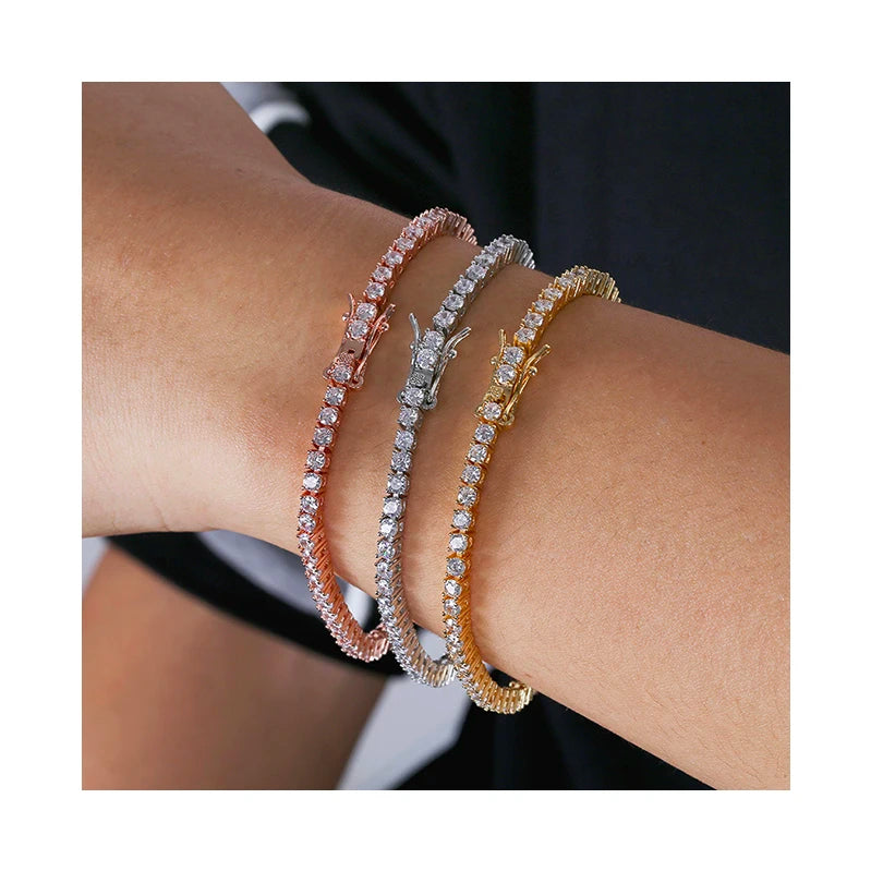 3mm 4mm 5mm Brilliant Cut Round White Cubic Zirconia Diamond Tennis Chain Bracelets