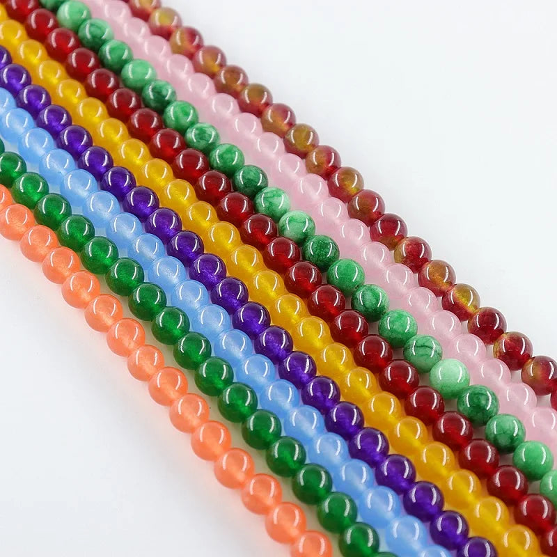 Natural Smooth Dyed Color Jade Round Loose Beads in Grey and Blue for Jewelry Making 15.5 Inches Strand