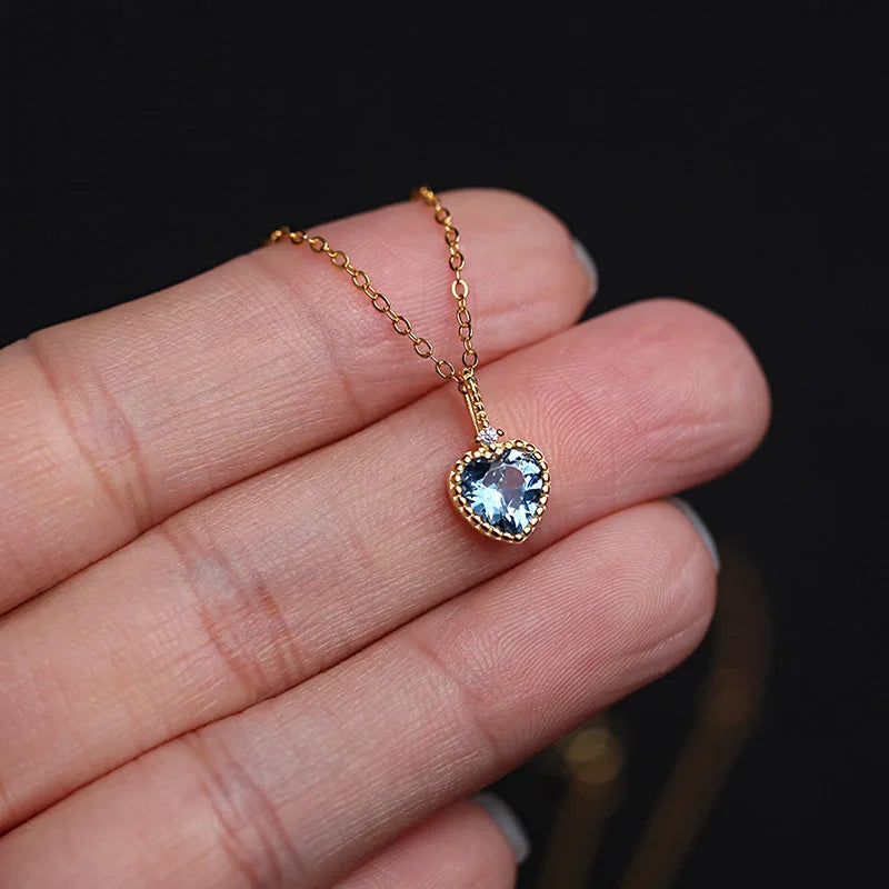 Exquisite Gold Plated Cz Heart Pendant Necklace S925 Sterling Silver Crystal Heart Necklace for Party