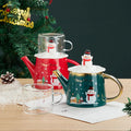 Cartoon Snowman Christmas with Glass Ceramic Cup Christmas Teapot Set Gift
