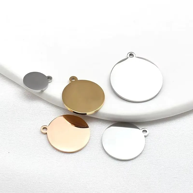 Wholesale Stainless Steel Disc Charms Necklace with Gold Custom Plain Pendant Trendy Engraved Blank Necklace