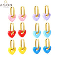 Ason New Design Jewelry Heart Shape  Hoop Earrings 316 Stainless Steel  18K Gold Plated Colourful Cute  Earring  for Girls