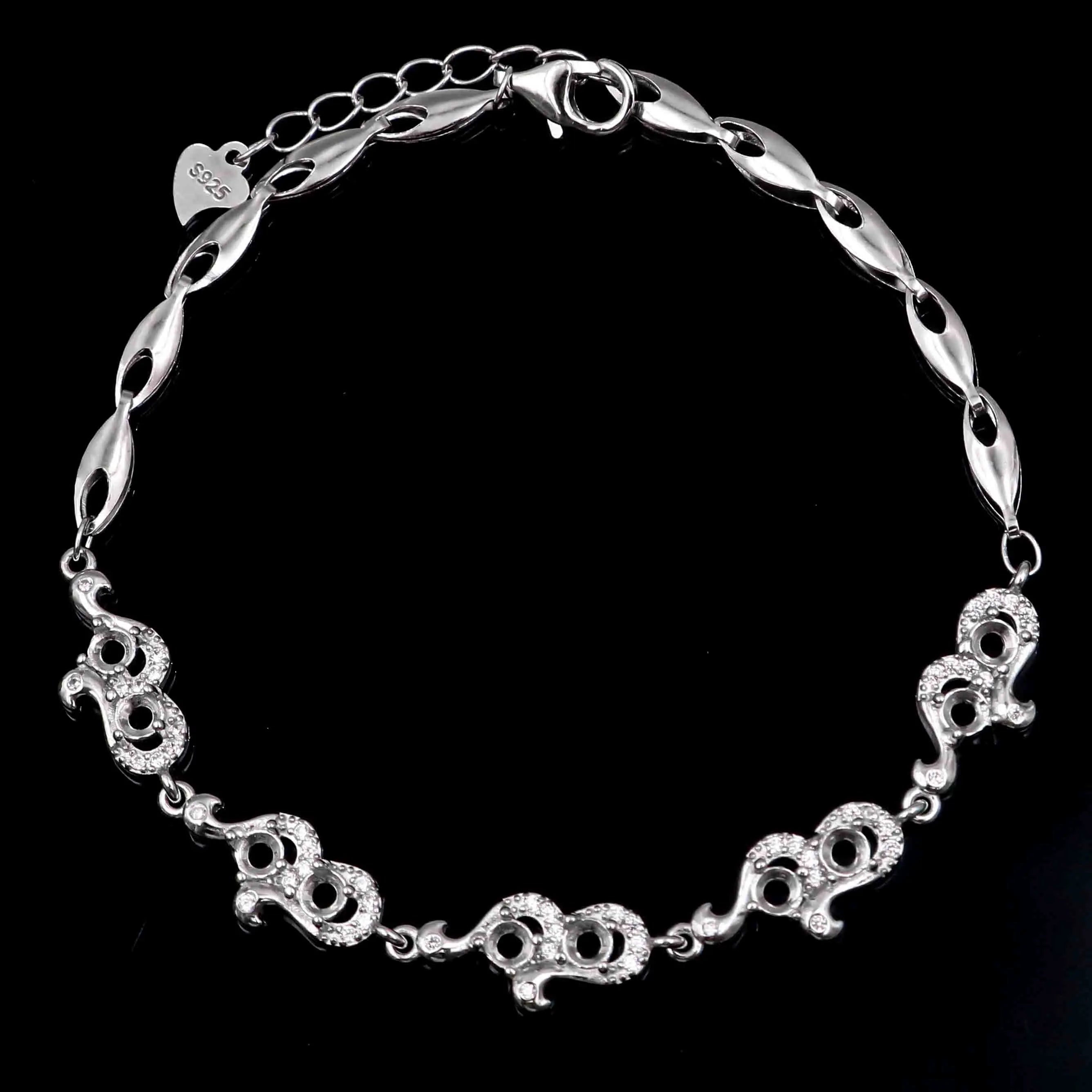 Sterling Silver 3*3mm Semi Mount Bracelet Empty Support Blank Claw Setting S925 Mountain Base Holder Without Stone for Inlay DIY