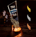 Personalized Metal Wing Crystal Plaque Crystal Trophy Award with Led Light Wooden Base MH-NJ0293