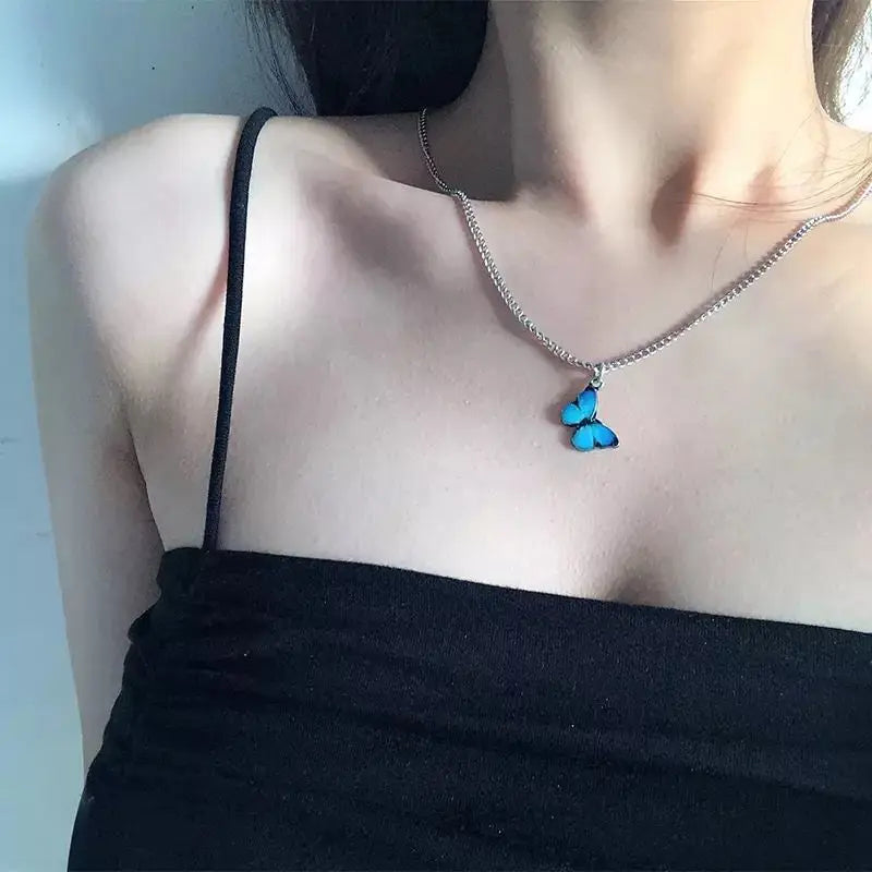 Personalized Clavicle Chain Friendship Jewelry Gifts Multi Colors Women Ladies Alloy Butterfly Pendant Necklace