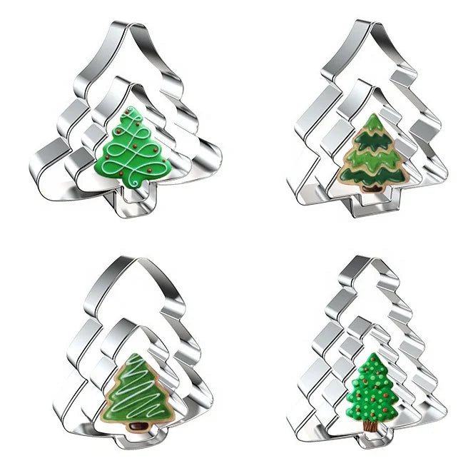 Two-Piece Stainless Steel Christmas Tree Theme Cake Mold DIY Kitchen Cookie Tools with Electric Pan Mold Festive Cakes Biscuits