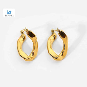 SUMMLY Stainless Steel Jewelry Personalized Logo 18k Gold Plated Special-Shape Flat U-Shaped Hoop Earrings