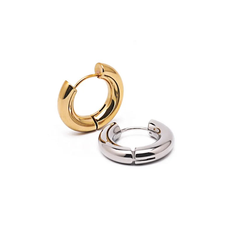 18K Gold Plated C-shaped Pendientes De Acero Inoxidable Minimalist Jewelry Simple Steel Circle Stud Stainless Steel Hoop Earring