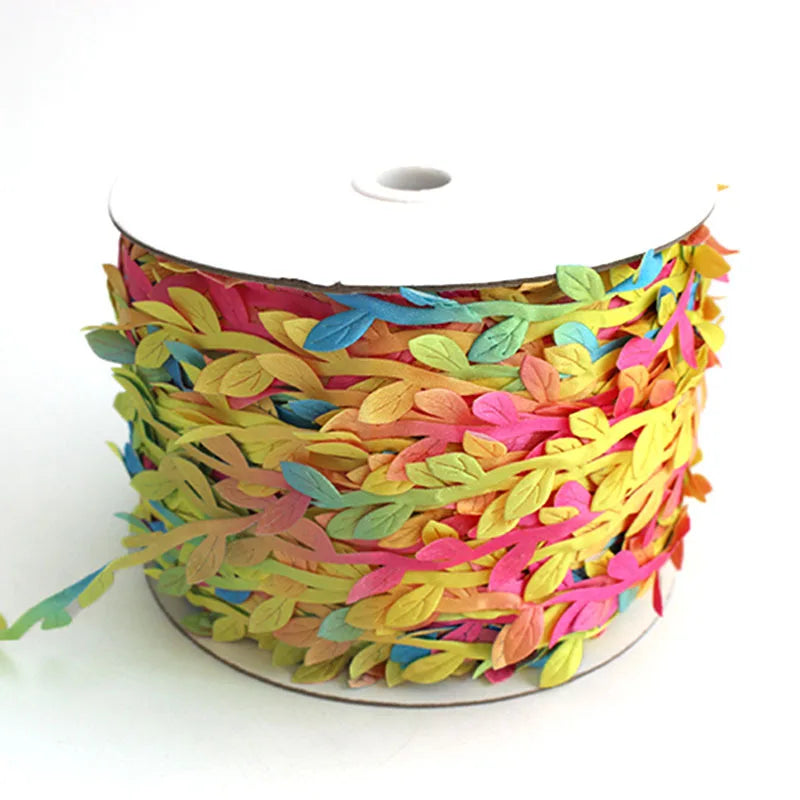 Best-selling Simulation Color Rattan Gradation Leaf Christmas Wired Ribbons for DIY Decorative