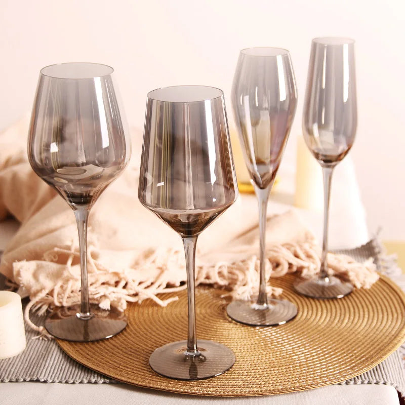 Smoky Gray Crystal Wine & for Champagne Glasses BPA & Lead Free Custom Logo Design Creative Style for Water Engraving