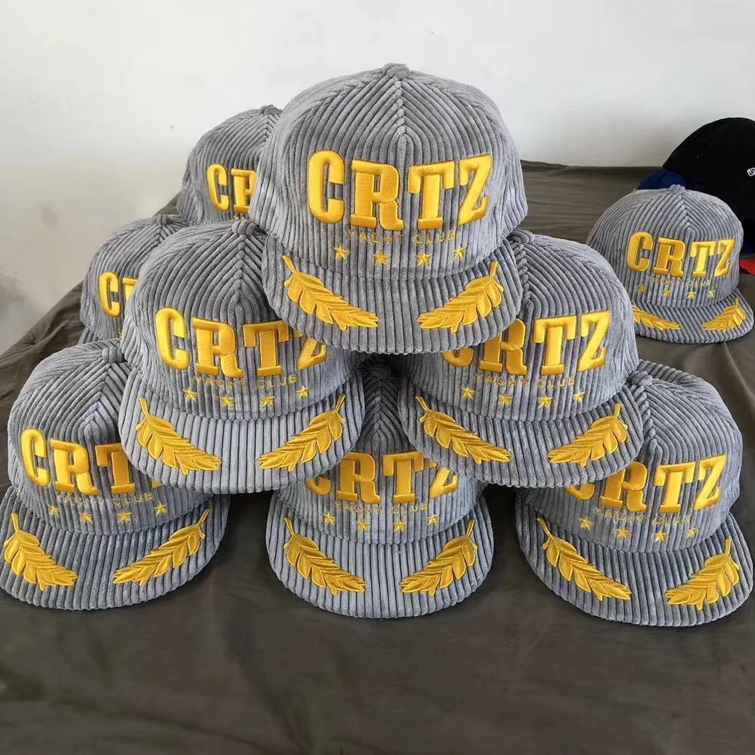 Custom Corduroy Snapback Hats Flat Brim 3D Golden Embroidery Custom Corduroy Hat