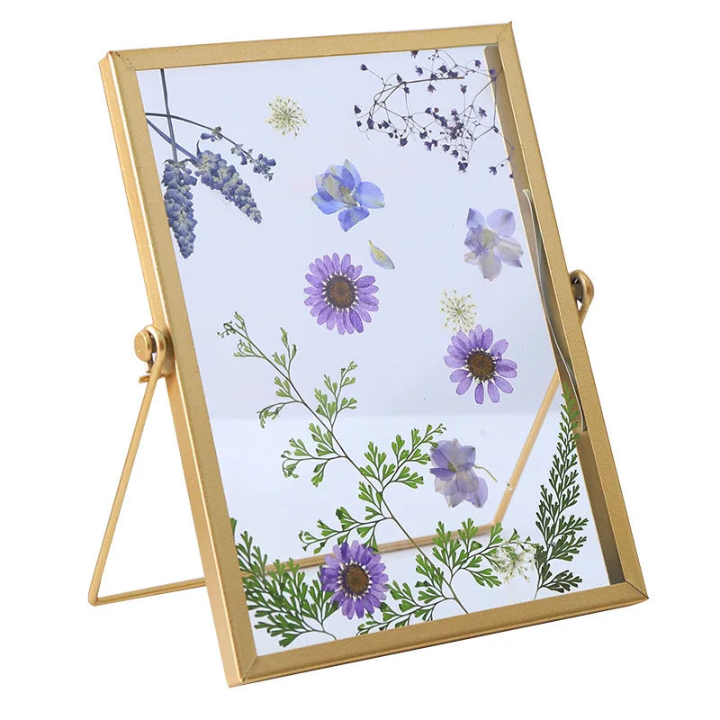 Nordic Style Creative Golden Geometrical Embossing Diy Plant Specimens Metal Glass Photo Frame for Home Decor