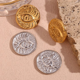 2024 New Arrival Fashion Jewelry Retro Fashion Earrings Jewelry Stainless Steel Plated 18K Gold Long Evil's Eye Studded Earrings
