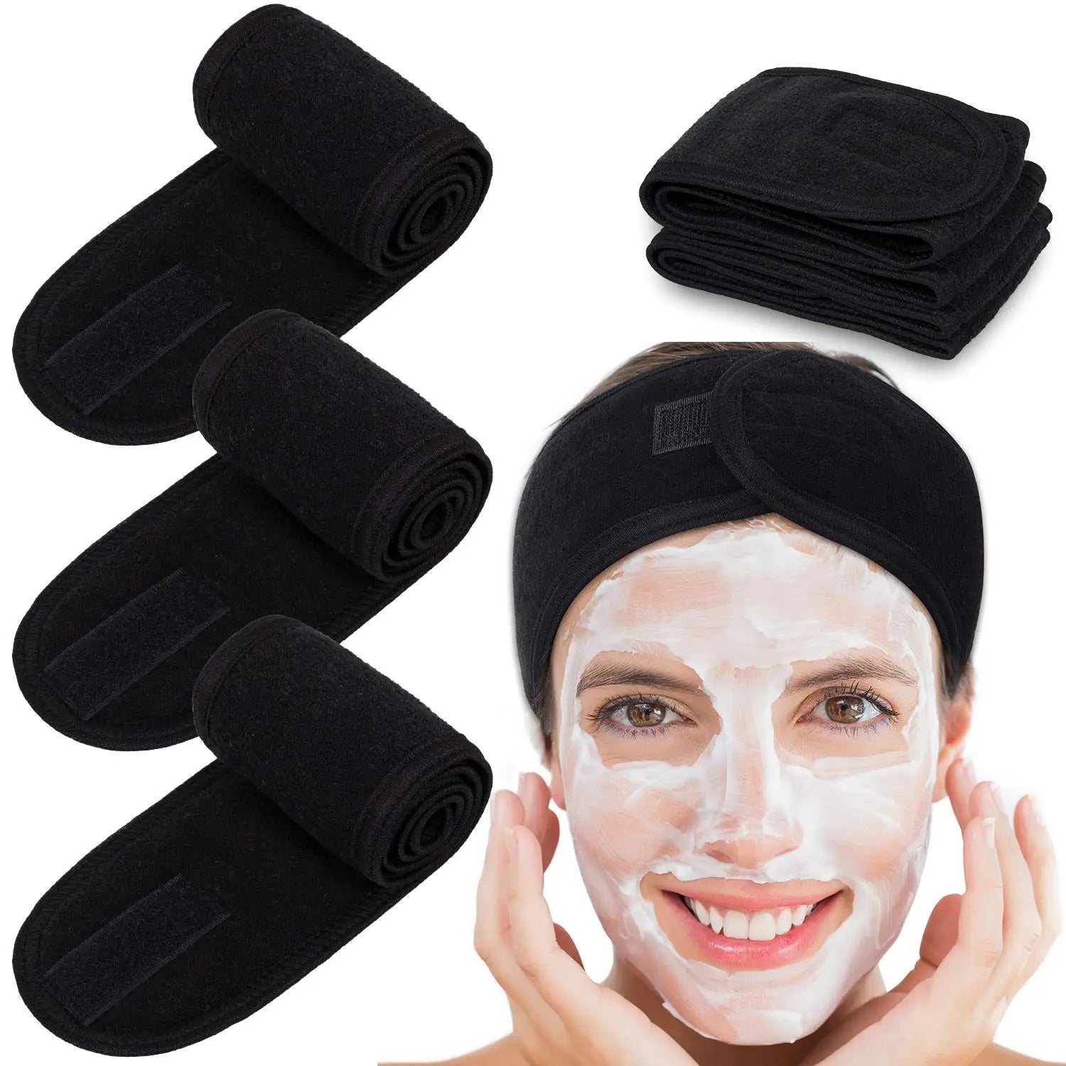 Women's Spa Facial Headband Hair Accessories Head Wrap Terry Cloth 36CM Solid Color Stretch Towel for Bath Makeup and Sport