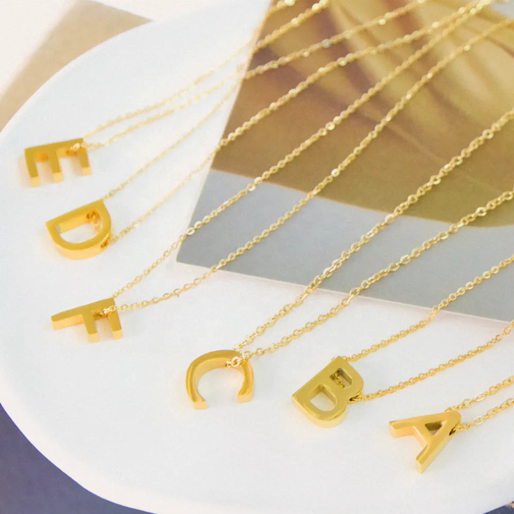 Wholesale Custom Fashion 18k Gold Plated Stainless Steel Chain Men/Women a to Z Initial Letter Stainless Steel Necklace