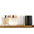 Cosmetic Bottles 200ml Body Cream Black White Clear Skin 200g Candle Glass Jars with Black Rose Gold Metal Lid Free Sample Decal