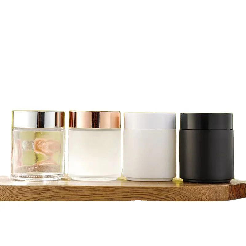 Cosmetic Bottles 200ml Body Cream Black White Clear Skin 200g Candle Glass Jars with Black Rose Gold Metal Lid Free Sample Decal