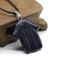 Much Wholesale Costume Gemstone Blue Sandstone Fatima Hand Shaped Jewelry Pendant Charm for Necklace MegaBDM