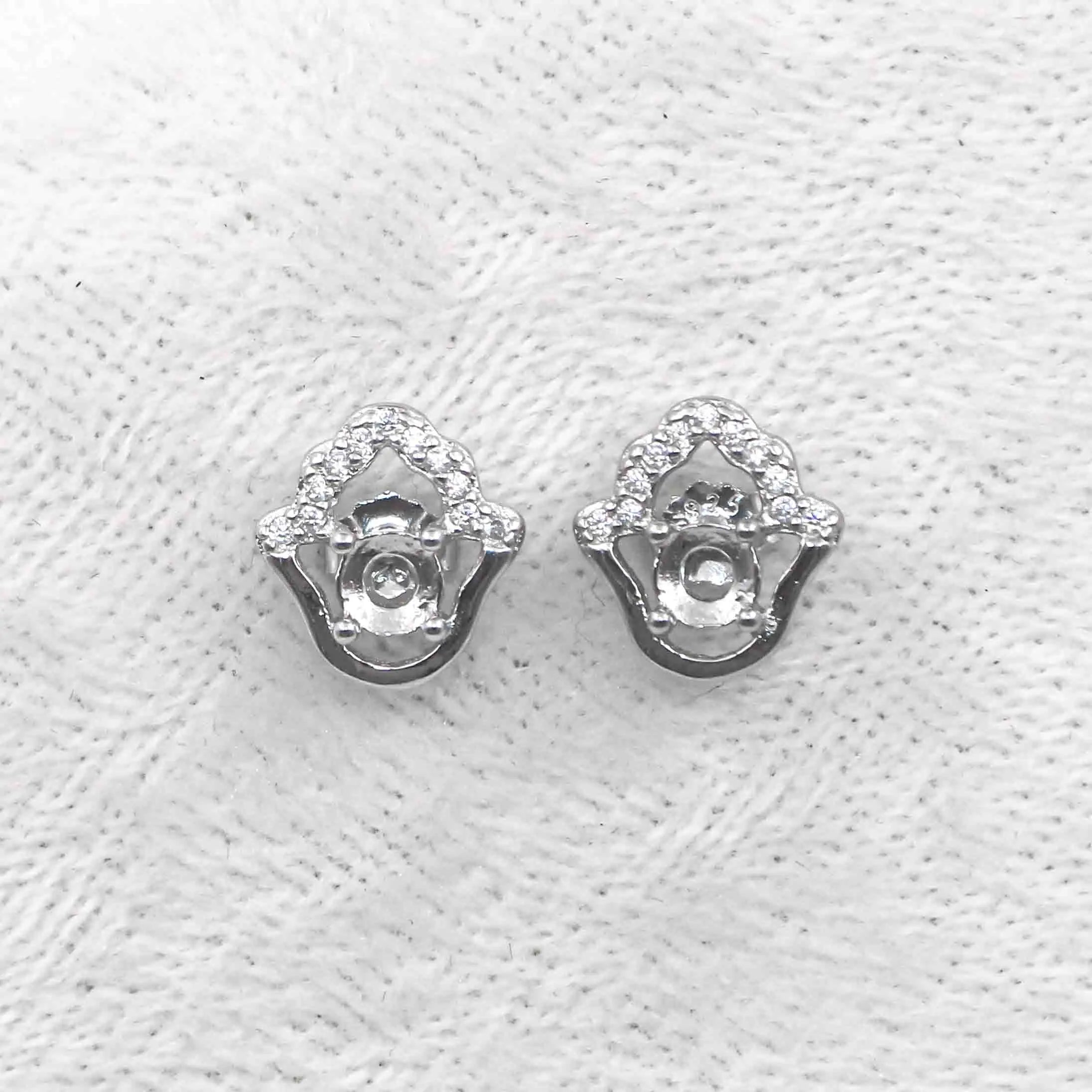 Sterling Silver 4*4mm Semi Mount Stud Earrings Empty Support Blank Claws Setting S925 Base Without Center Stone for DIY Inlay