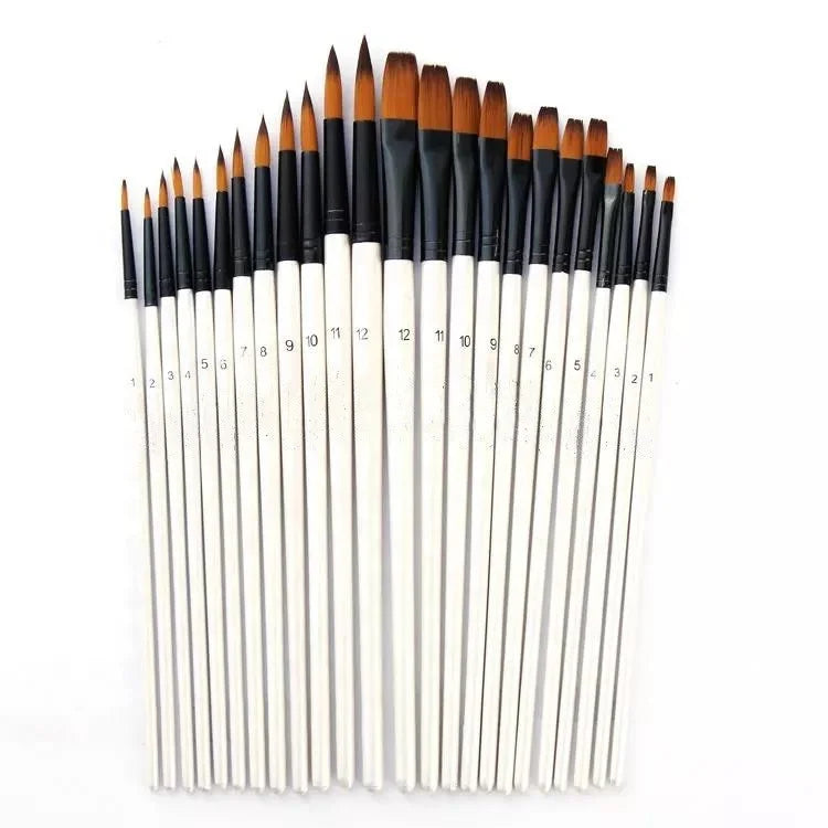 12Pieces Round Flat Filbert Angular Pointed Tip Paint Brush Set Watercolor Brushes Professional Paint Brushes Artist MegaBDM